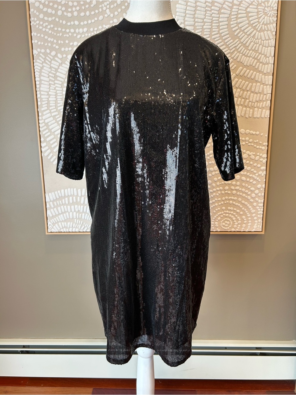 Elan Black Sequin T Shirt Short Sleeve Dress Size XS NWT